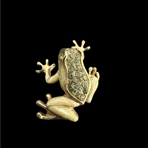 Liz Claiborne frog brooch gold tone and rhinestones - Picture 3 of 9